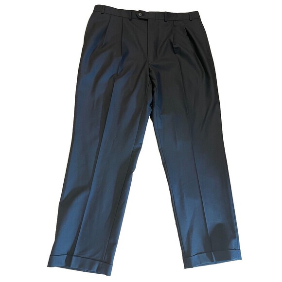 VTG 90s Ralph Ralph Lauren Men’s Black Wool Cuffed Pleated Trousers Pants 34x32 - Picture 1 of 10